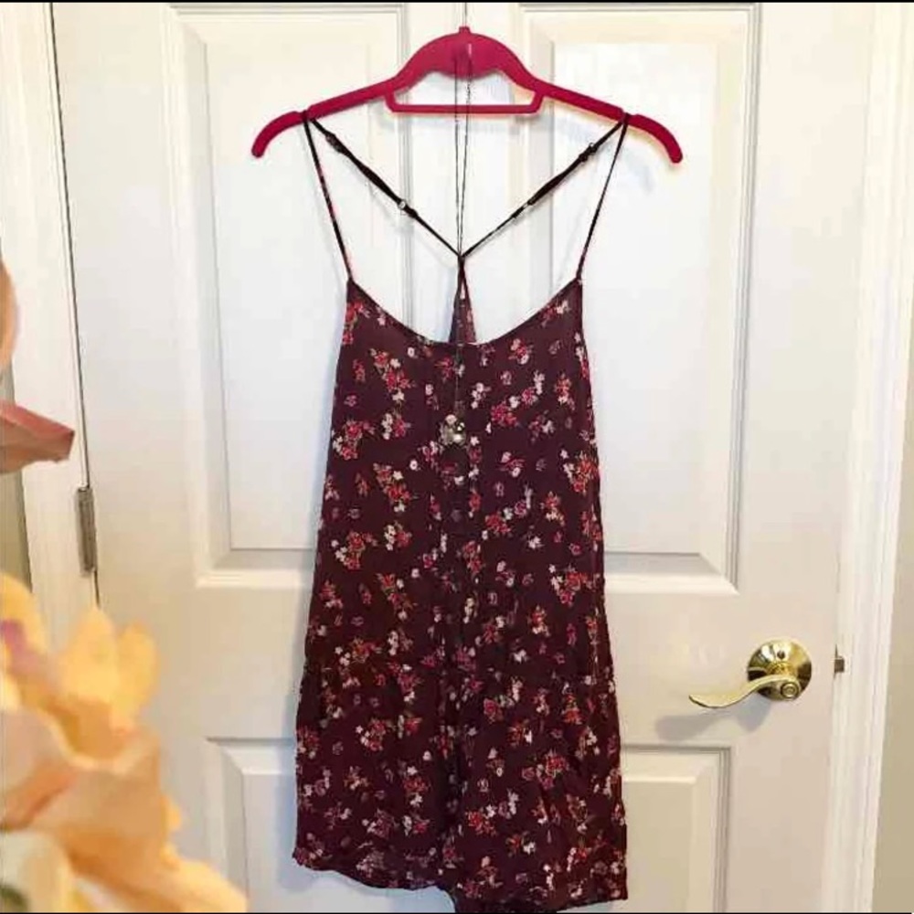 Maroon Floral Pattern Cami Romper - image 2
